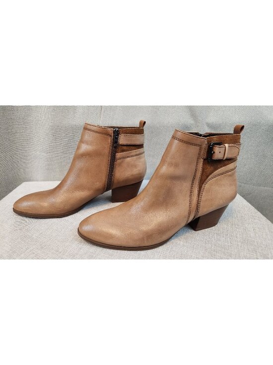 Franco Sarto Shoes - Franco Sarto Womens 9.5 M Solid Brown Leather Taper Block Heel Zip Bootie